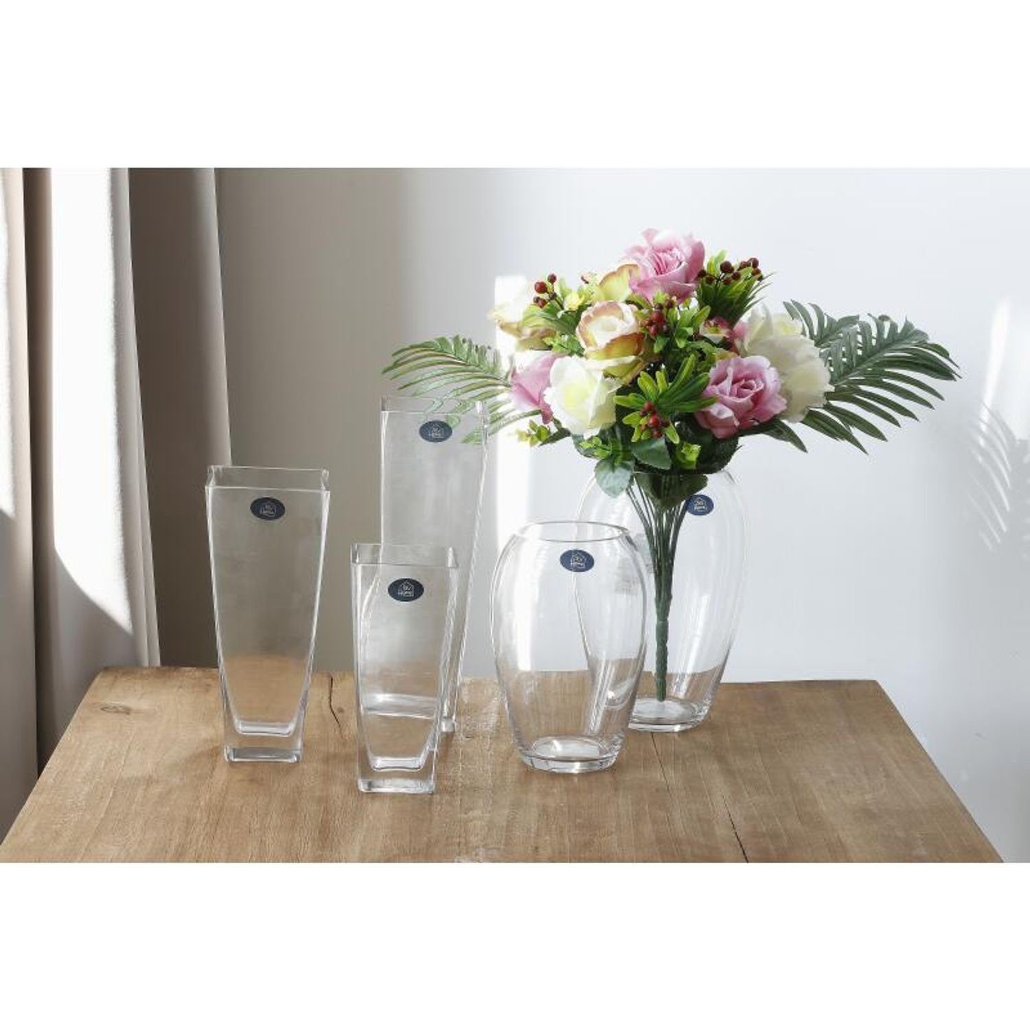 Blumenvase BURI Glas Blumen wohnen Haushalt Tischvase 6x eckig Glasvase Vase Dekorati