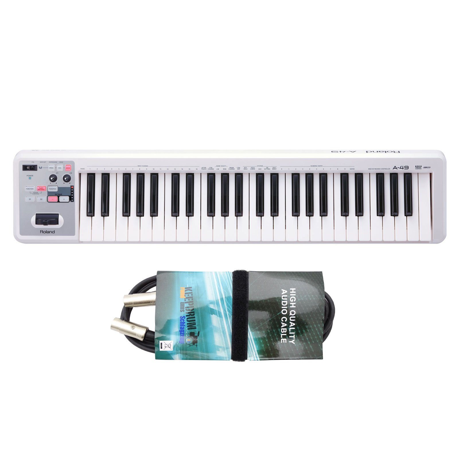 Home-Keyboard Roland A-49 -Keyboard Weiss mit MIDI-Kabel
