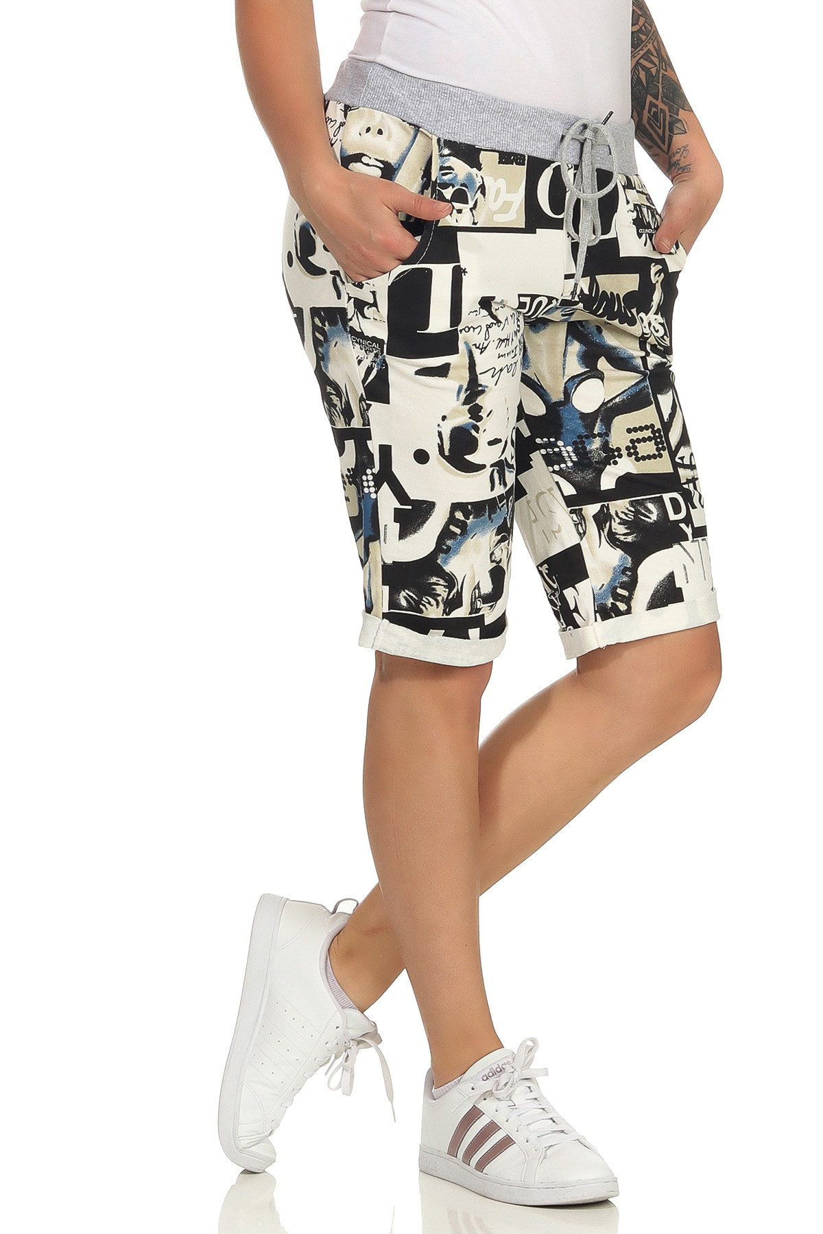 CLEO STYLE Sweatbermudas Sweat Bermuda 9 Beige Schrift – Bild 3 von 5
