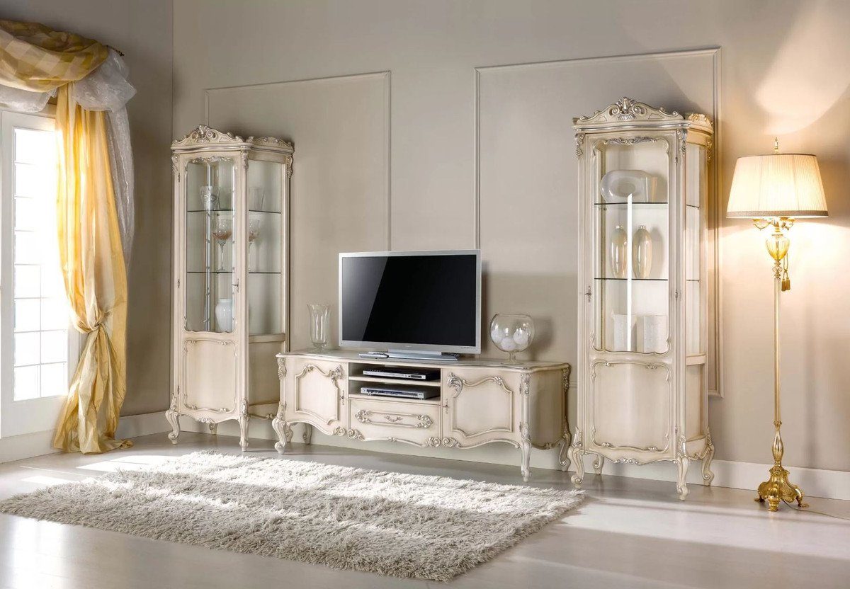 Casa Padrino Vitrine Luxus - 1 Hotel TV Barock - in Barock Silber / Italy Barock Made Möbel 2 Wohnzimmer Wohnzimmer Set & Vitrinen Luxus Cremefarben Qualität Schrank & - Barock 