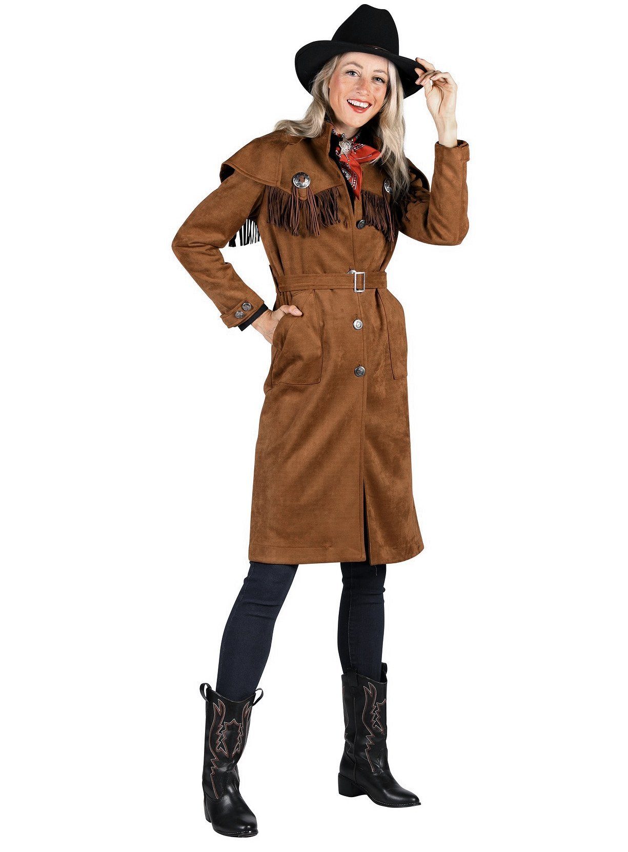 thetru Cowboy-Kostüm Frauen Westernmantel braun - Fasching Cowboy Kostü, Re günstig online kaufen
