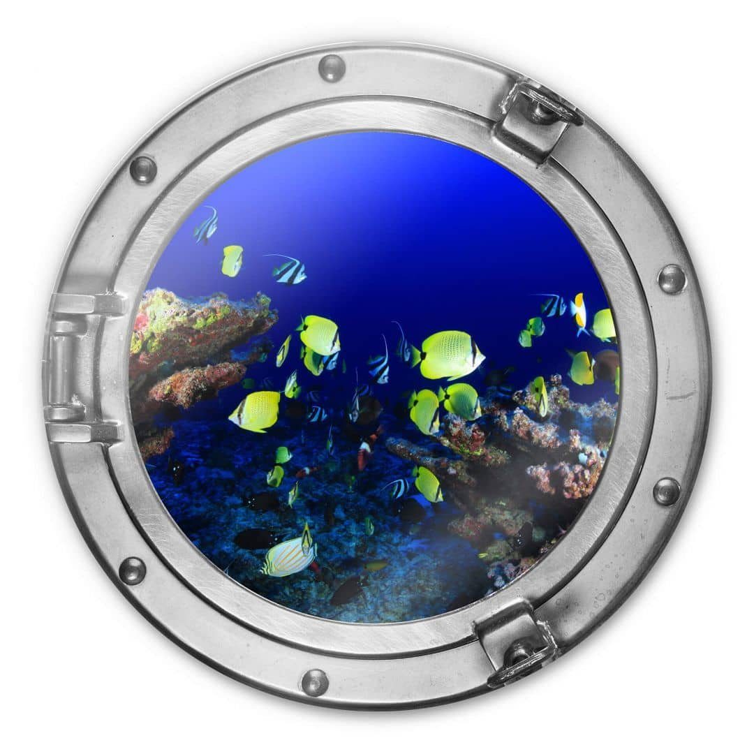 K&L Wall Art Glasbild Glas Wandbild Rund Glasbild Badezimmer Bullauge Neon Fische, Wandschutz Deko Bilder