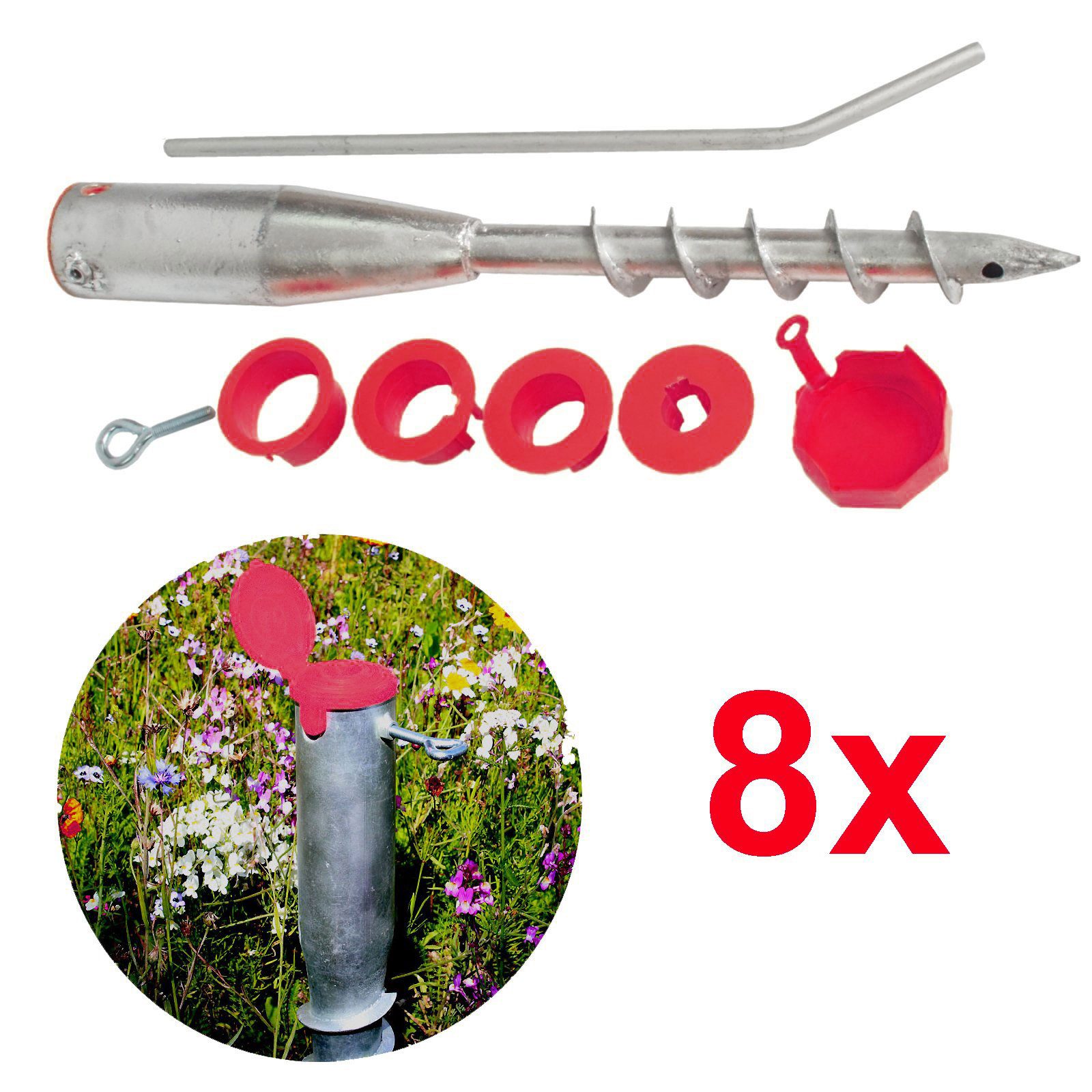 TRUTZHOLM Einschraub-Bodenhülse Einschraubbodenhülse verzinkt 25-64 mm Einschraubhülse Sonnenschirm, für ca. 25 mm ca. 38 mm ca. 40-42 mm ca. 50 mm ca. 55 mm, zum Eindrehen, (8er Set), fixiert.