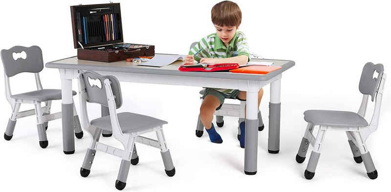 Bamny Kindersitzgruppe »Kindertisch, Kindertischgruppe Höhenverstellbar«, (Set, 1 Kindertisch, 4 Stühlen)