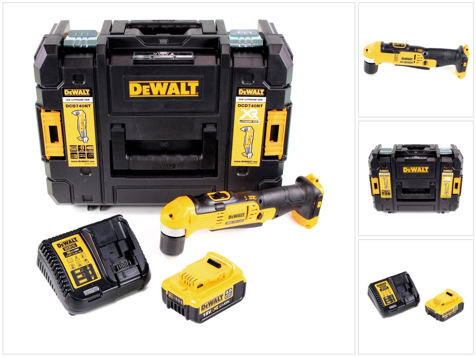 DeWalt Akku-Winkelbohrmaschine DCD 740 M1 18V 33Nm + 1x 4,0Ah Akku + Schnellladegerät + TSTAK