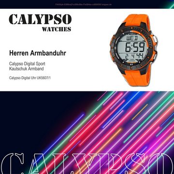 CALYPSO WATCHES Digitaluhr Calypso Herren Uhr K5607/1 Kunststoffband, (Digitaluhr), Herren Armbanduhr rund, Kautschukarmband orange, Sport