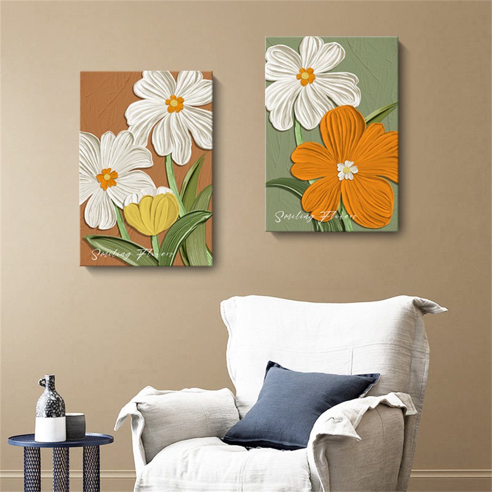 Rouemi Kunstdruck Botanische florale Canvas, Dekorationsmalerei,Leinwandmalerei,Modern weiß-B Aufhängefertig (30×40cm)