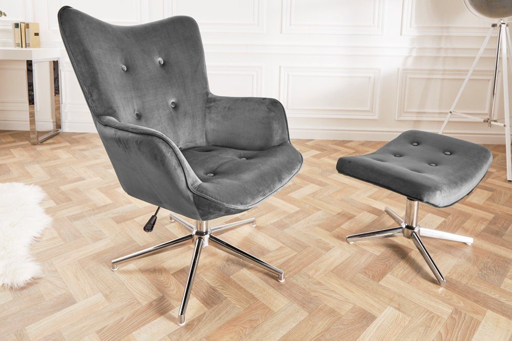 riess-ambiente Drehsessel MR. LOUNGER grau, mit Samt-Bezug
