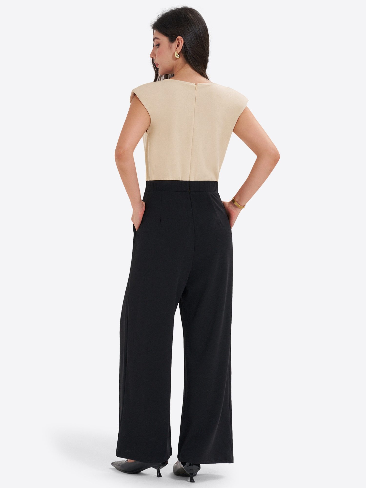 Imily Bela Overall Damen Jumpsuit mit ärmellosem Oberteil und weiter Hose (Packung, 1-tlg., 1per-Pack) Farbblock-Design – Bild 3 von 5