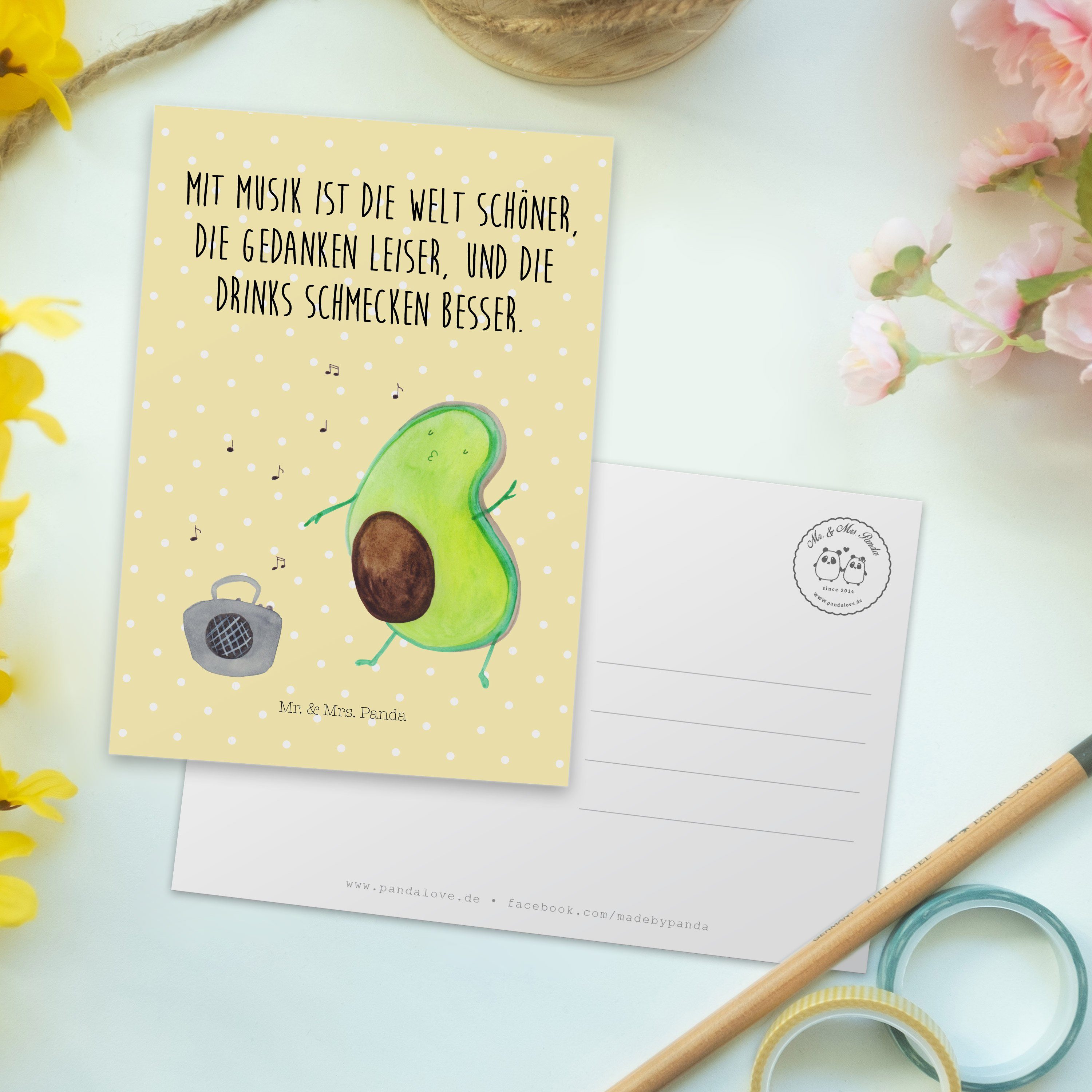 Geschenk, tanzt Postkarte Pastell - Avocado Mr. Grußkarte, & Mrs. Ansichtskarte, Panda - Gelb Pa