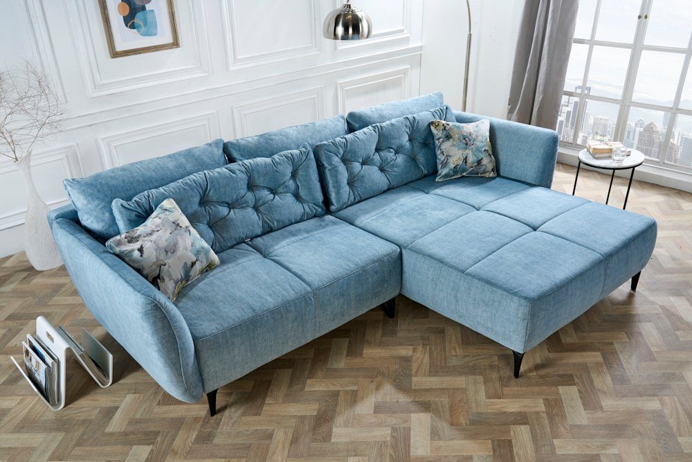 riess-ambiente Ecksofa MARRAKESCH 245cm aqua blau / schwarz, Einzelartikel 1 Teile, Wohnzimmer · Samt · L-Form · Couch inkl. Kissen · Design