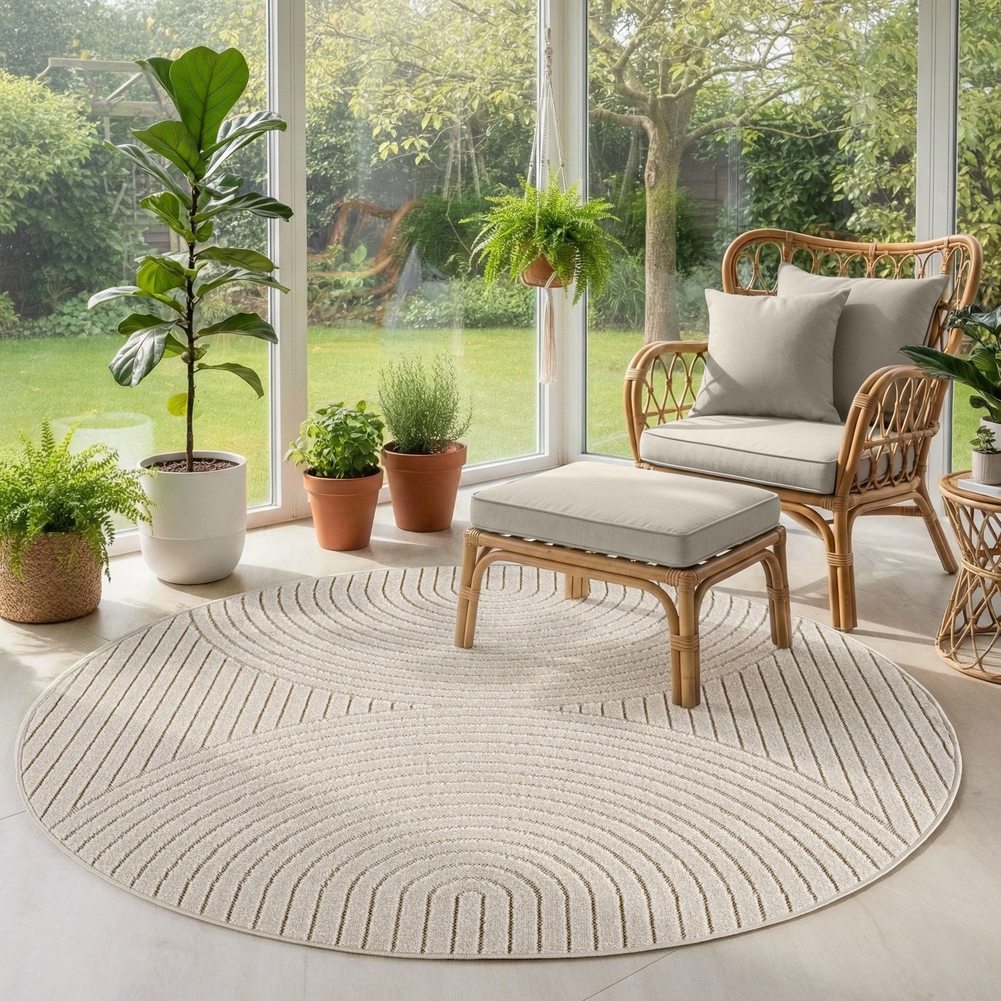 SIMPEX24 Outdoorteppich Skandinavischer 3D Design, Rund, Höhe: 5 mm, Outdoor Teppich Wetterfest Modern Wohnzimmer Küchen Terrasse Balkon