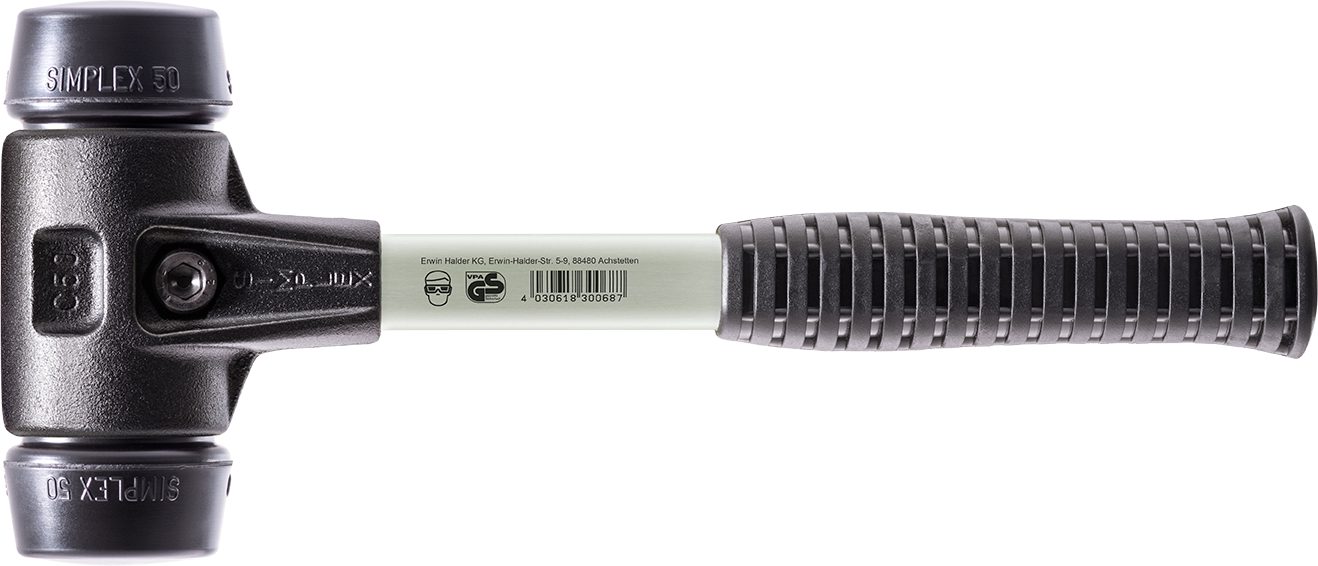 Halder KG Hammer SIMPLEX-Schonhämmer, mit verstärktem Stahlgussgehäuse und Fiberglasstiel Ø=40 mm 3702.040