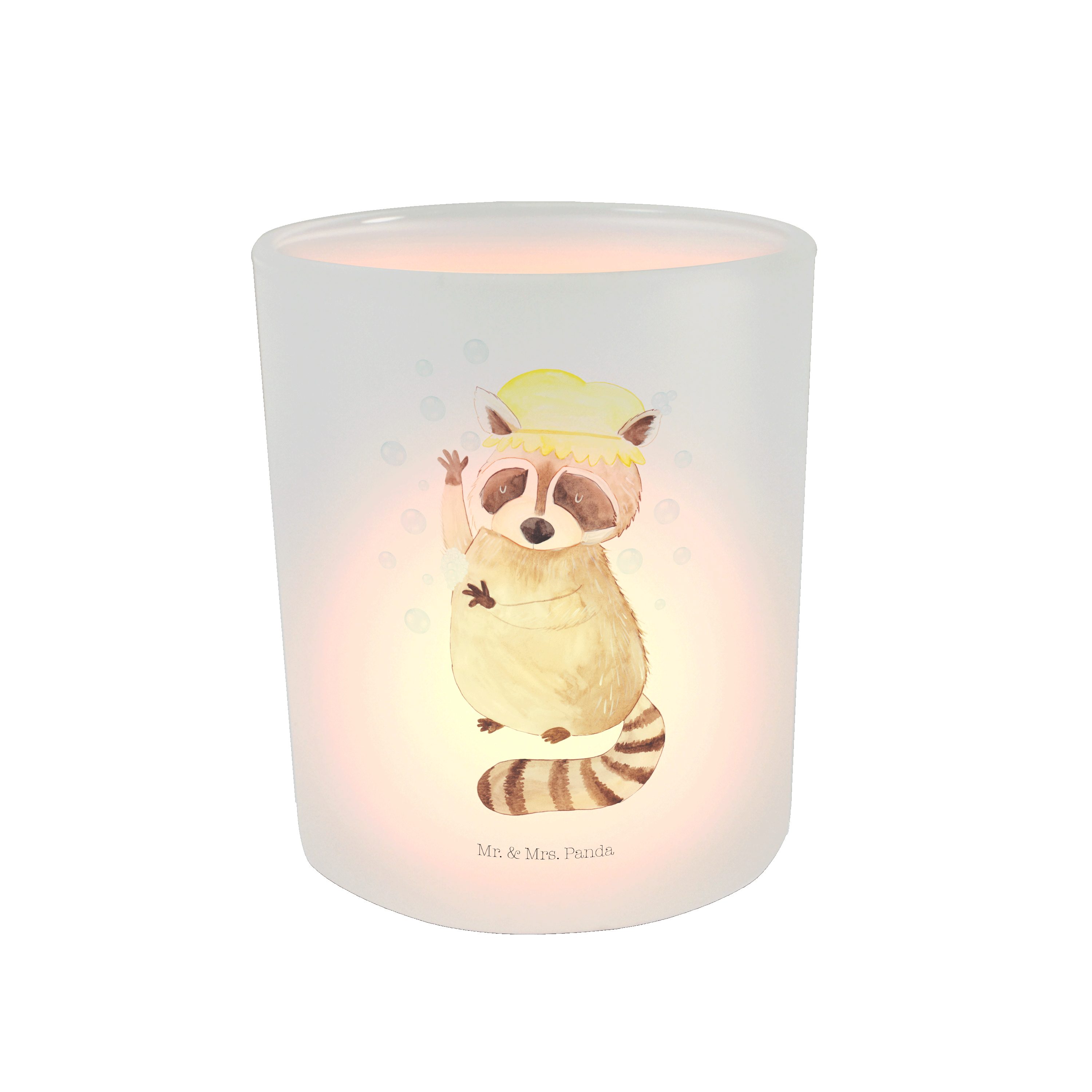 Mr. & Mrs. Panda Windlicht Waschbär - Transparent - Geschenk, Fröhlich, Kerzenlicht, Windlicht G (1 St)
