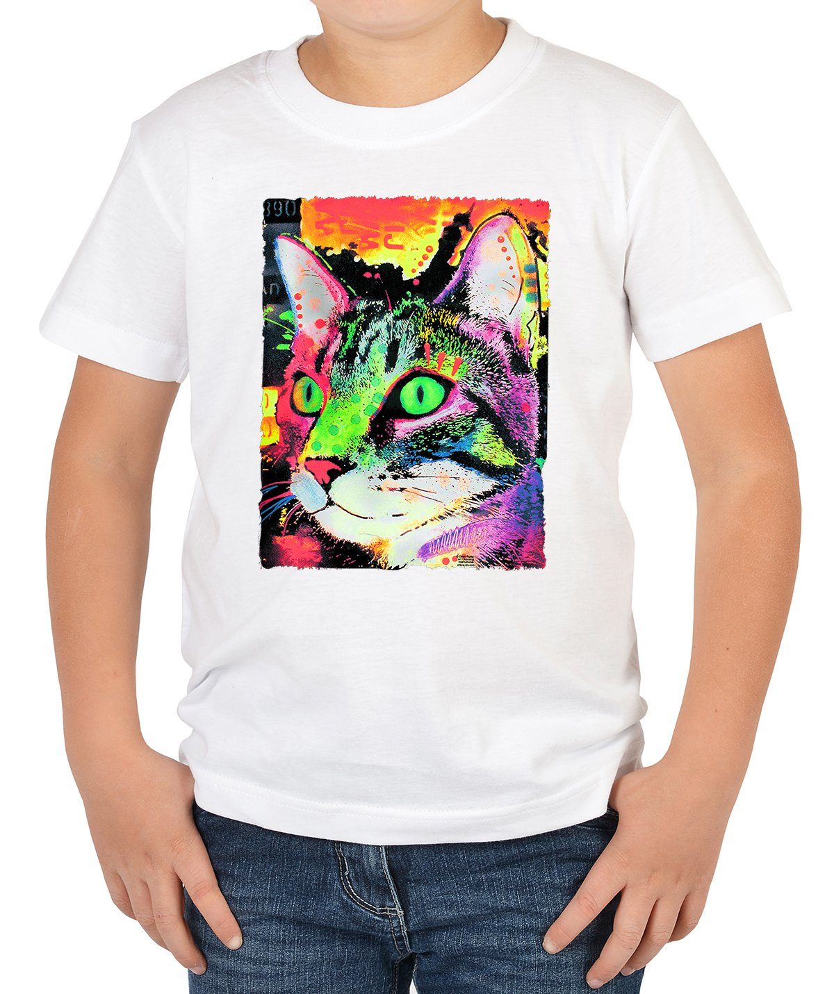 für Katzenmotiv buntes Print-Shirt Cat Tini Motiv Shirt Katzen Kinder - Kindershirt Curiosity : Shirts
