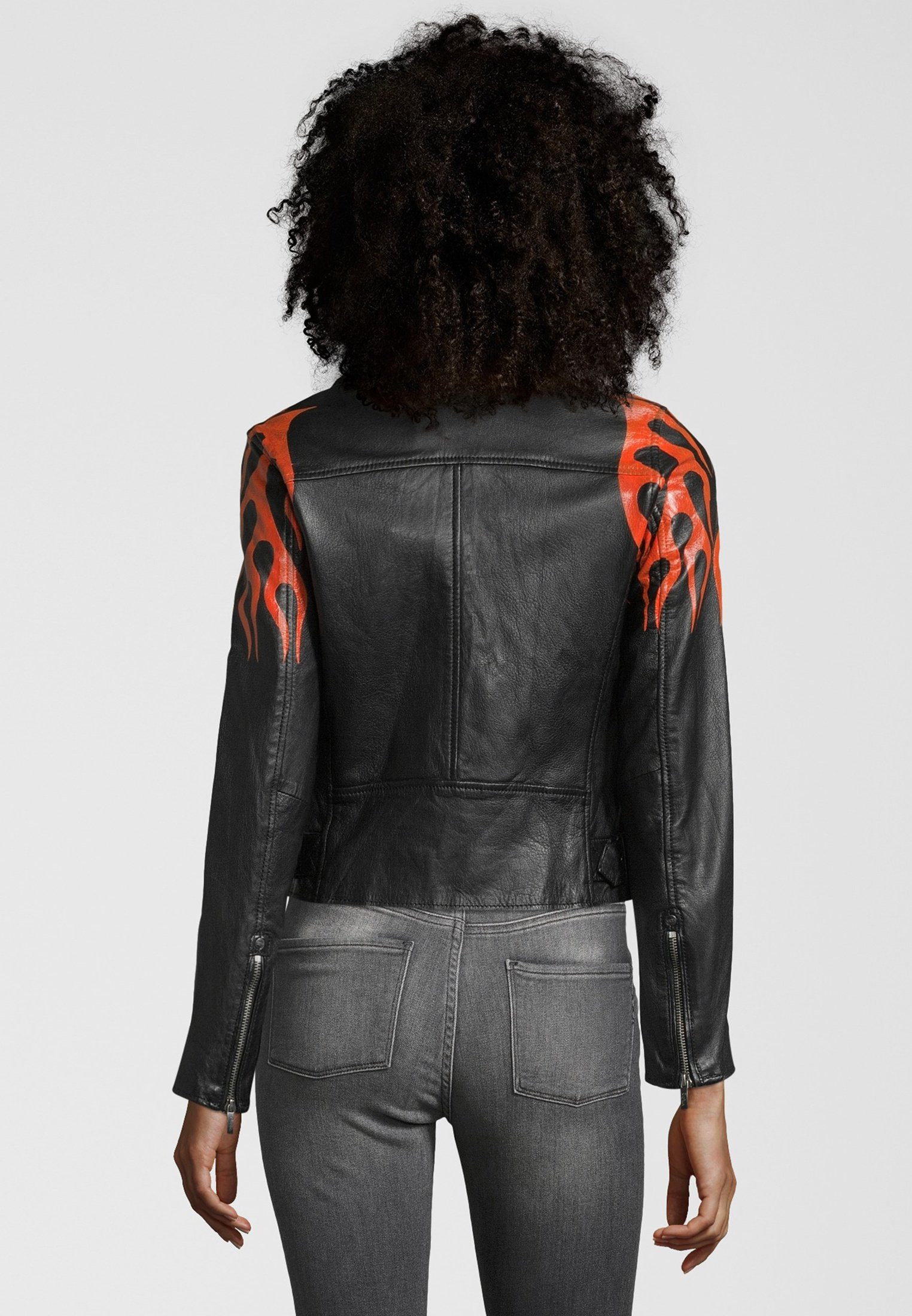 Buffalo Lederjacke BE Hot Flammenprint mit BLACK-ORANGE