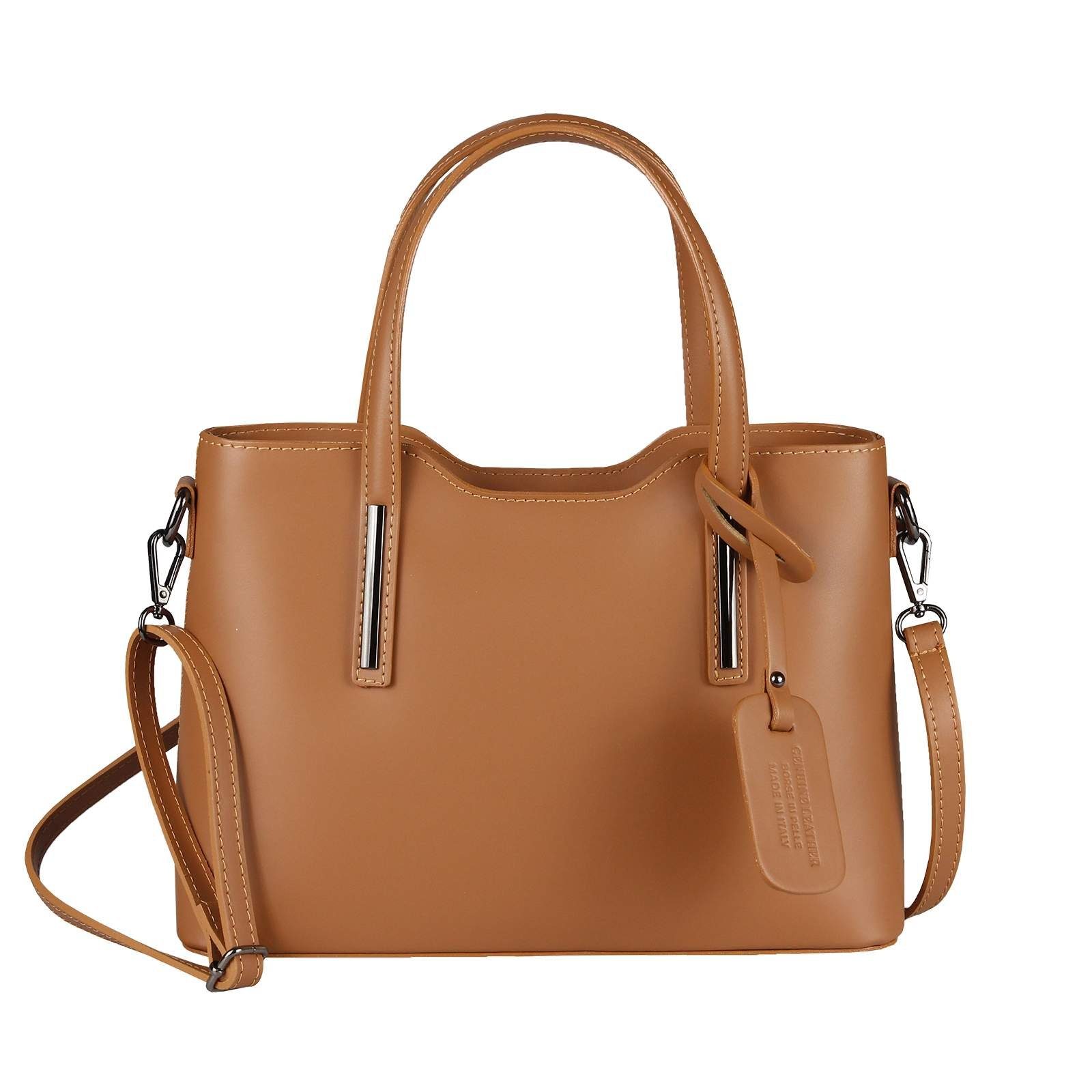 Schultertasche Made in Italy Damen echt Leder Henkeltasche Shopper Lederhandtasche