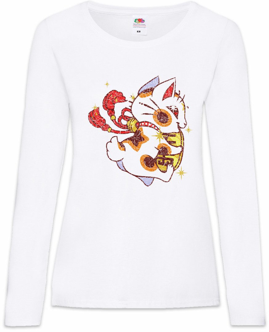 Langarmshirt Maneki Neko Damen Langarmshirt Cat Katze Winkekatze Maneki-Neko