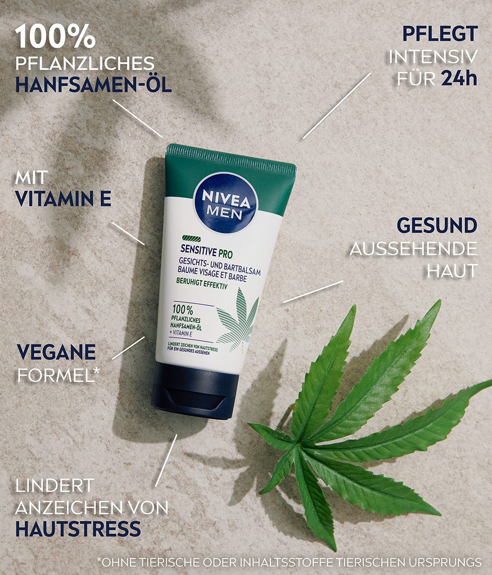 Nivea Men Feuchtigkeitscreme Sensitive Pro Hemp Hanfsamen-Öl Vegan 24h 2 x 75ml, 2-tlg., 100% pflanzliches Hanfsamen-Öl + Vitamin E