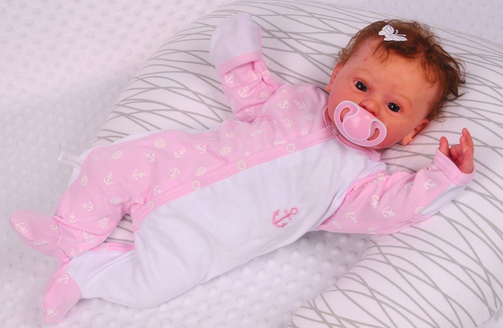 La Bortini Schlafoverall Baby Schlafstrampler Schlafanzug Strampler mit Anker in Rosa aus reiner Baumwolle, 44 50 56 62 68 74 80 86