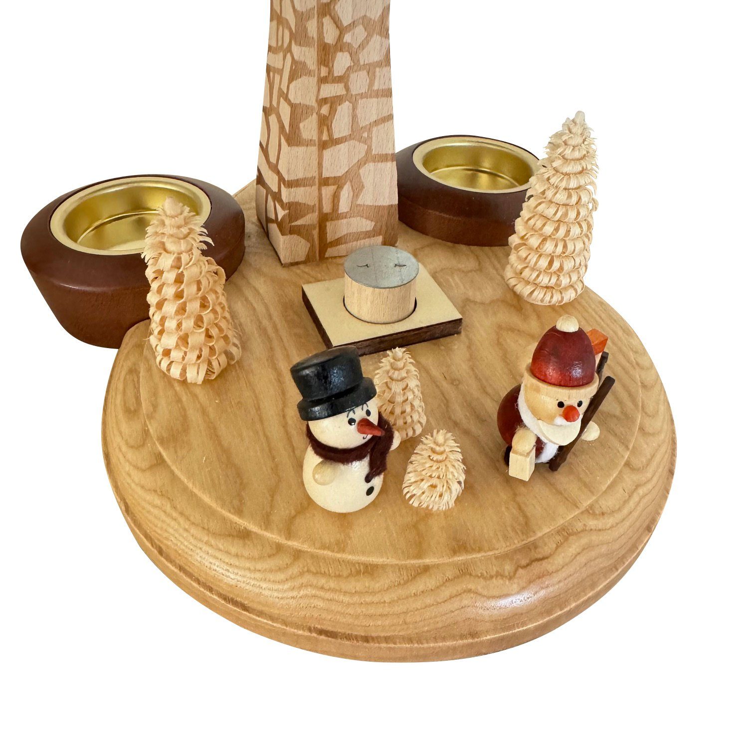 SAICO Original Weihnachtspyramide Tischpyramide aus Holz für Teelichter, Skihütte mit Weihnachtsmann, Räucherhaus, Räuchermännchen - Weihnachtsdeko aus dem Erzgebirge