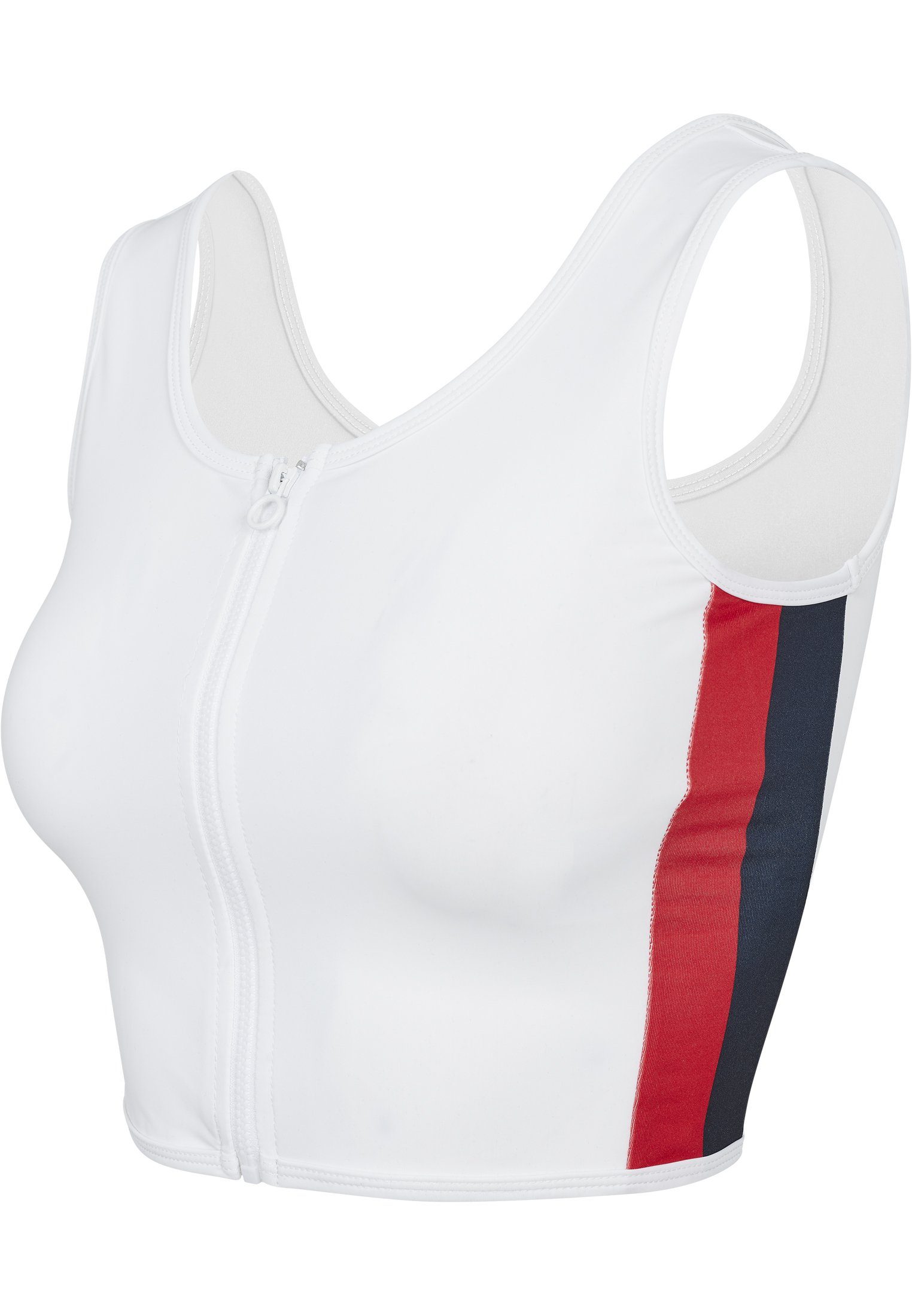 URBAN CLASSICS T-Shirt Damen Stripe Top Cropped Ladies Zip white/firered/navy (1-tlg) Side
