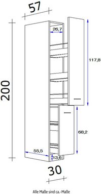 Flex-Well Apothekerschrank Lucca (B x H x T) 30 x 200 x 57 cm, mit 5 Ablagen