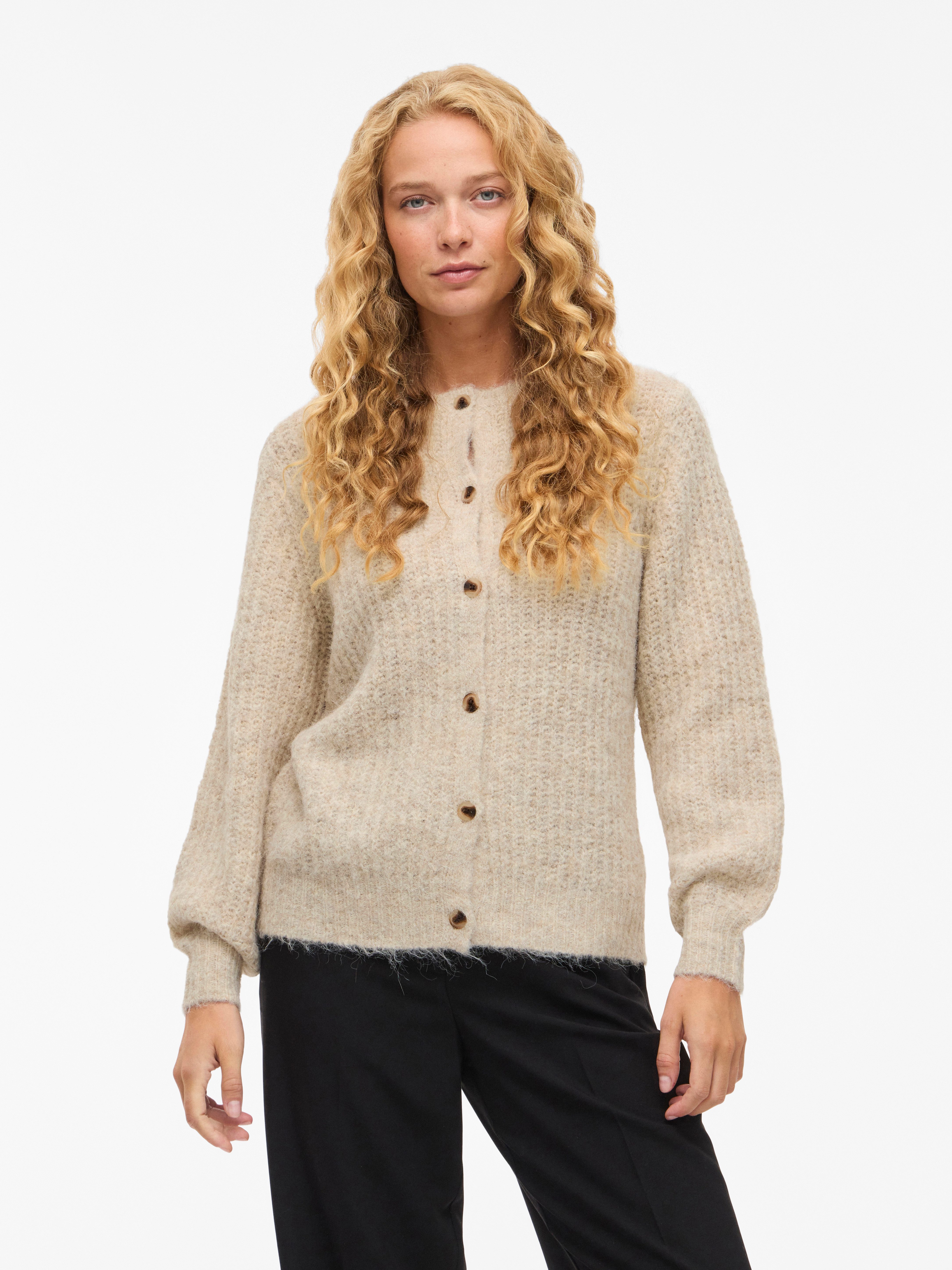 Vila Strickjacke VILAMPE O-NECK L/S KNIT CARDIGAN-NOOS Materialmix, regular fit