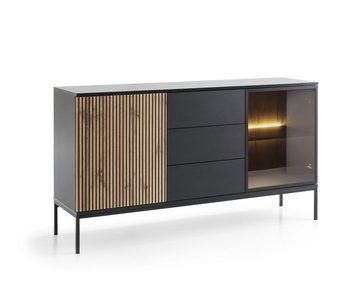 MOEBLO Kommode Sentino SSZ154 LED (Sideboard Wohnzimmer Kommode Schlafzimmer Komodenschrank Highboard, mit gefräster Front und LED-Beleuchtung), (HxBxT):83x154x39 cm