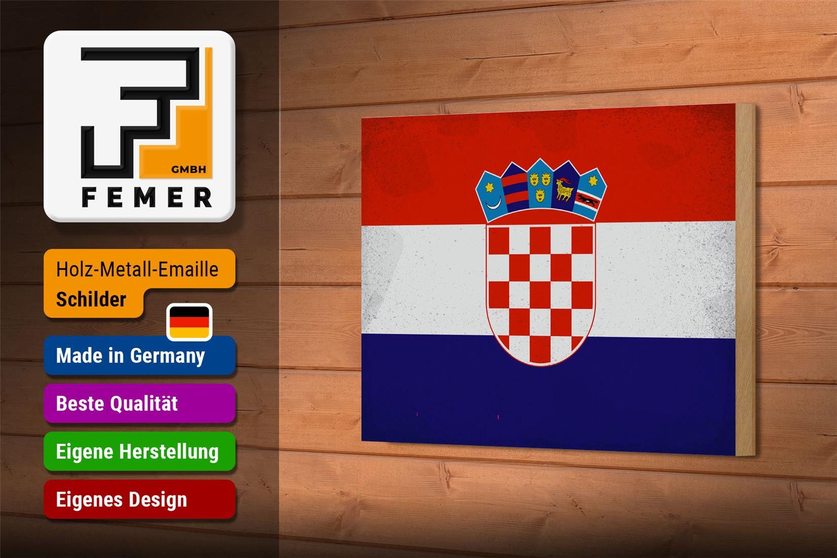 Femer GmbH Holzbild Flagge Kroatien 18x12cm Flag of Croatia Vintage, Flaggen (1 St), Glatte Holzfaserplatte (MDF), vorn beschichtet