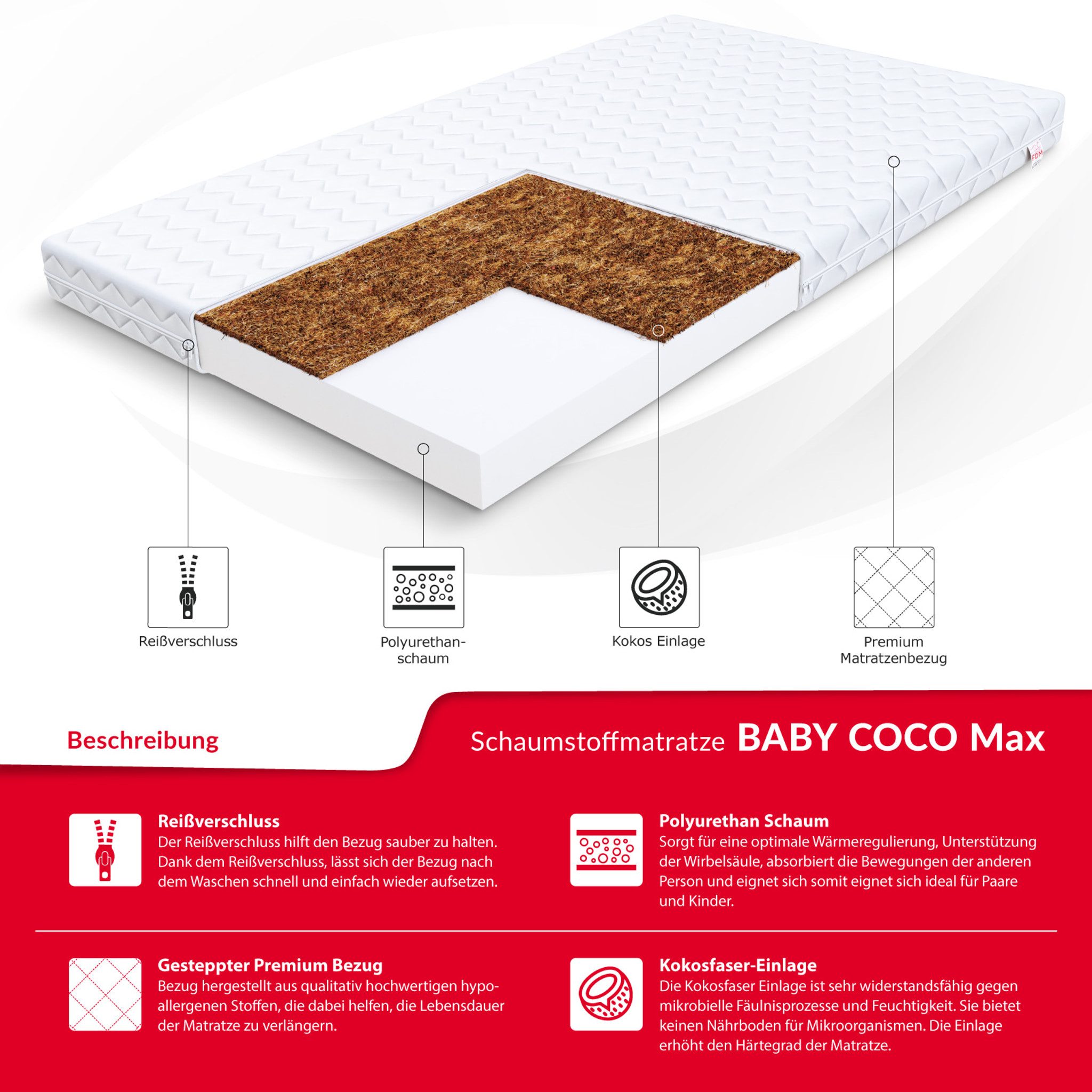 Kindermatratze BABY COCO MAX Matratze 80x180 günstig online kaufen