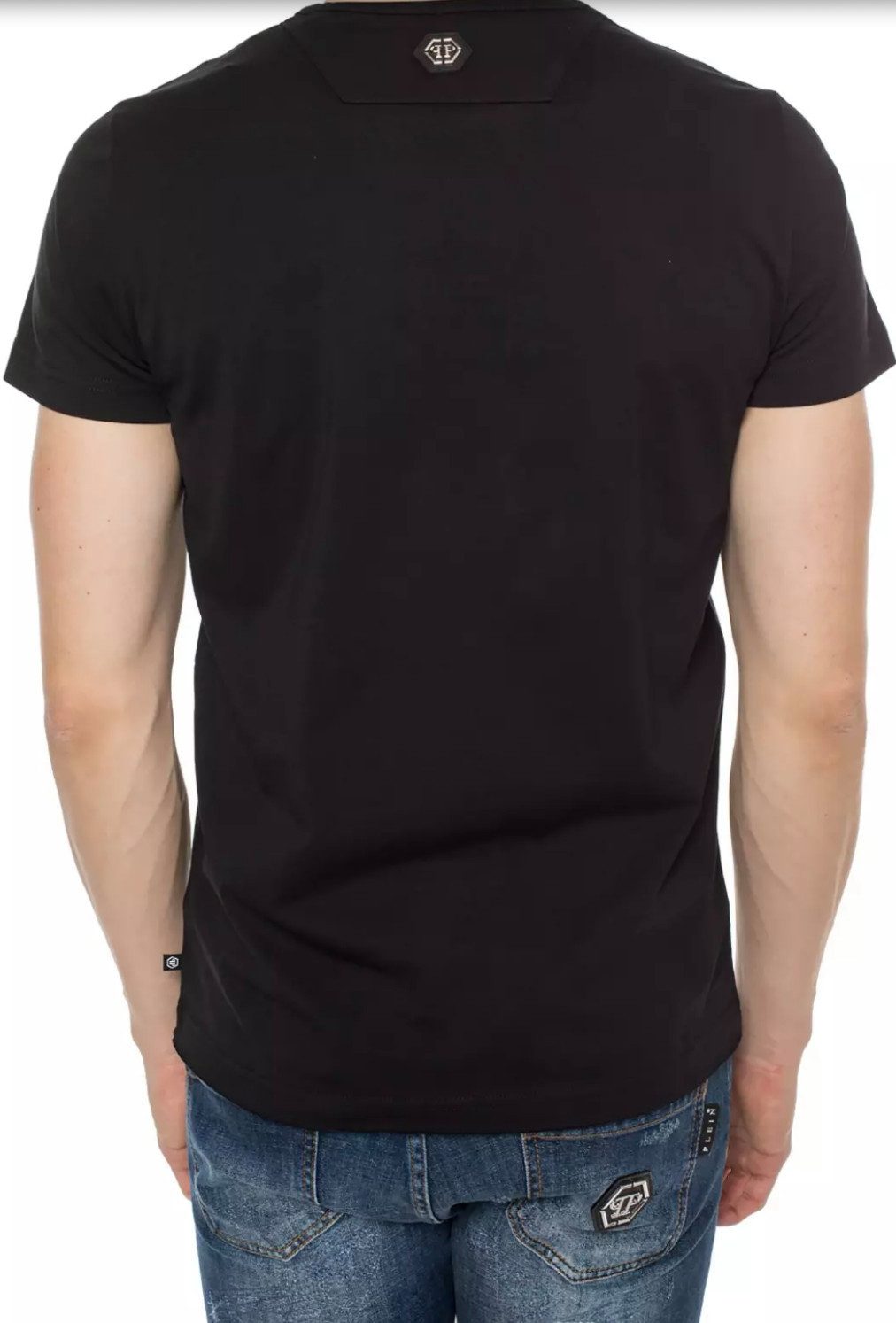 PHILIPP PLEIN T-Shirt Platinum Cut Round Neck Statement Shirt Saumnähte mit Zweinadelstich,Hexagonales Logo,Gerippter Halsausschnitt