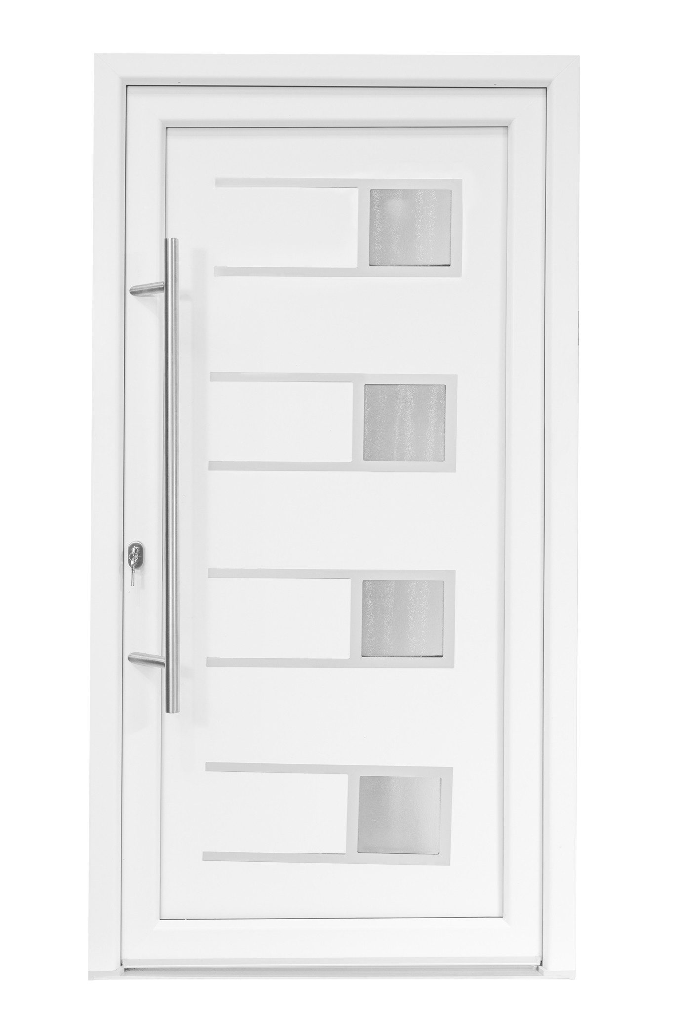 SN Deco Haustür Efraim mit Edelstahlstoßgriff/Türknopf, 980x2000 mm, Thermisch getrennte Alu-Bodenschwelle sowie Wetterschenkel