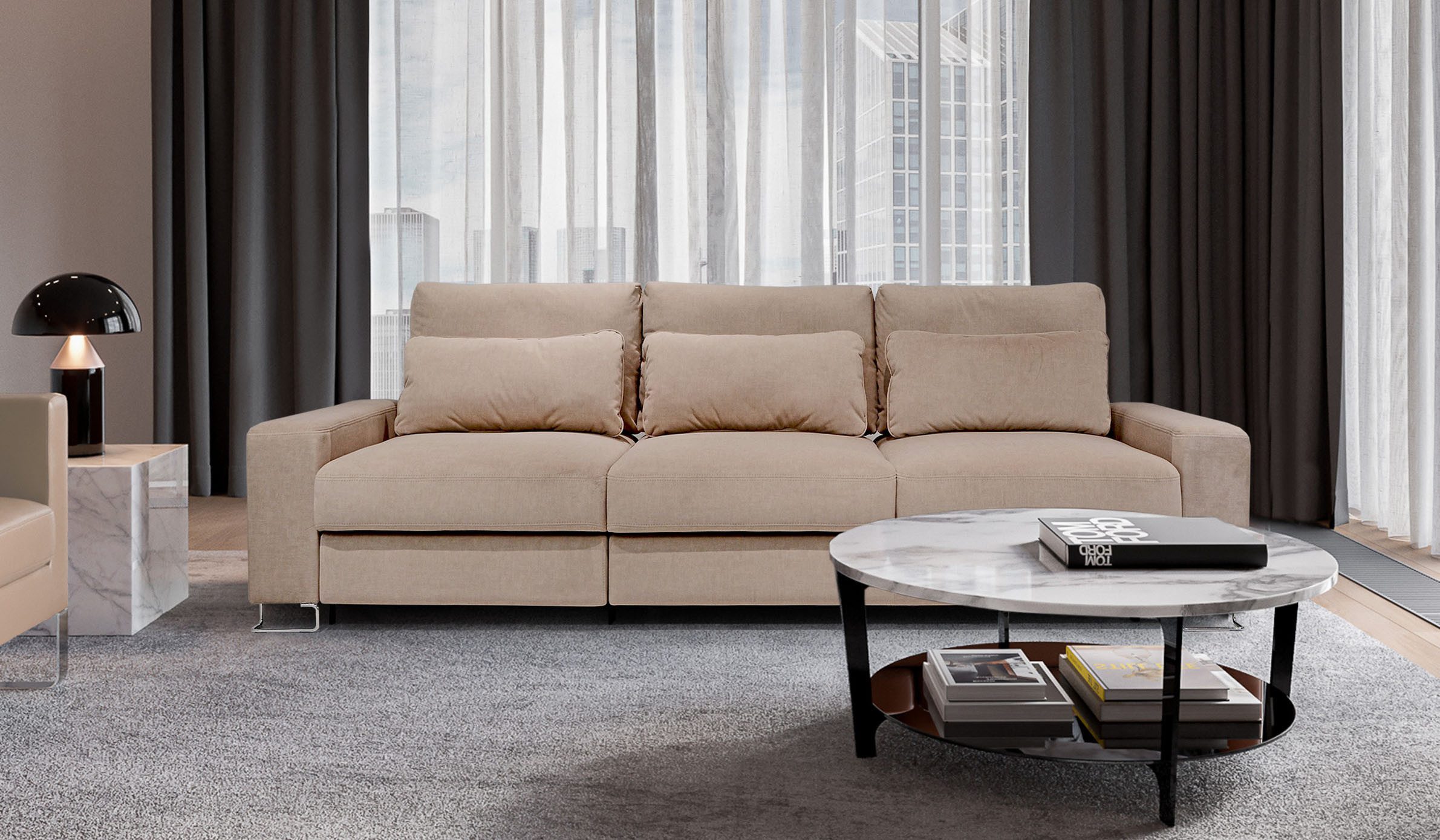 Hygger Möbelhaus Big-Sofa Sofa XXL „Thomas“ inklusive Sitztiefenverstellung, Breite 282cm., Premium-Komfort, elegantes Design, innovative Funktionen und eine Liegefläche mit orthopädischer Wirkung.