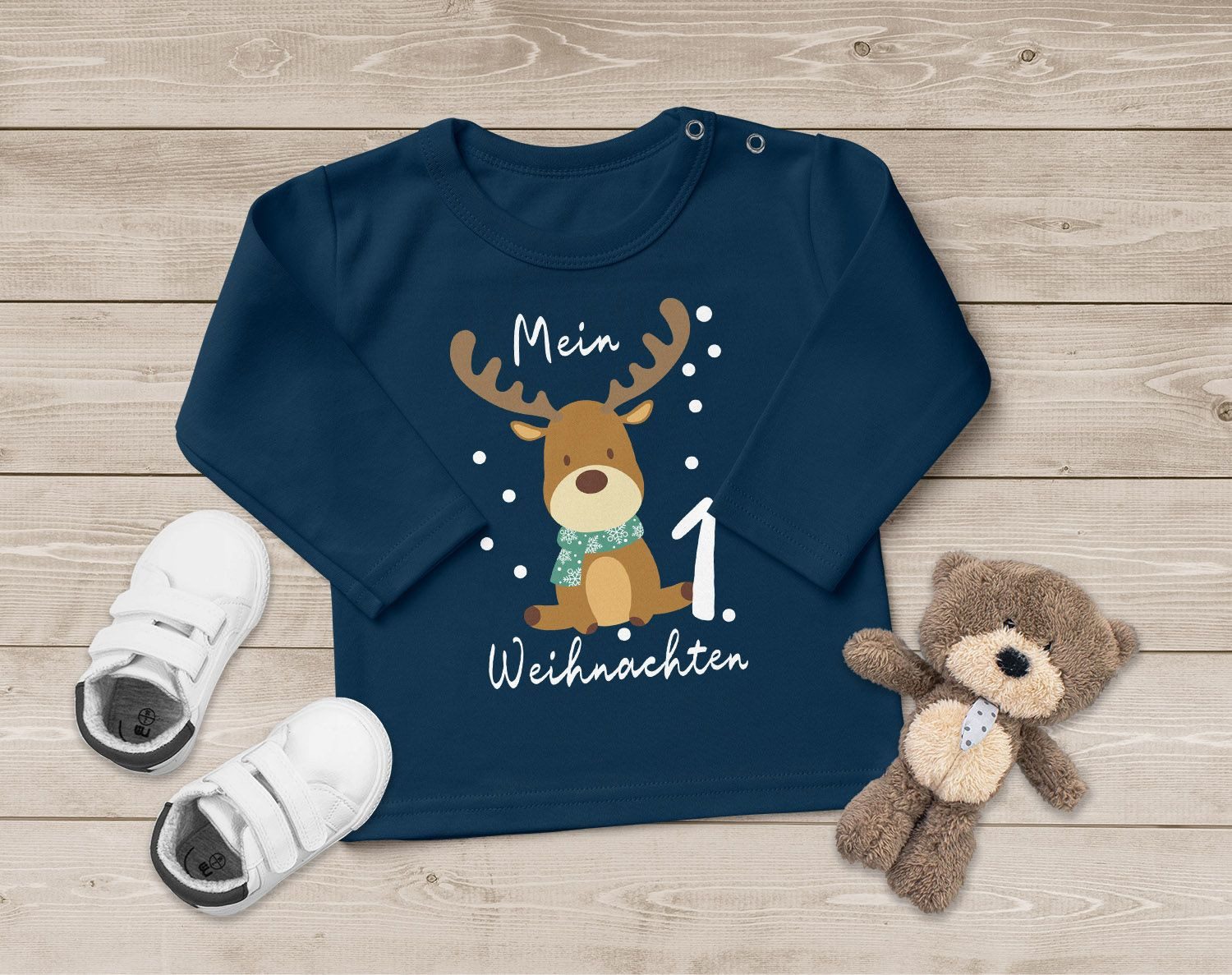 MoonWorks Rundhalsshirt Baby Langarmshirt Mein erstes Weihnachten Rentier Aufdruck XMAS