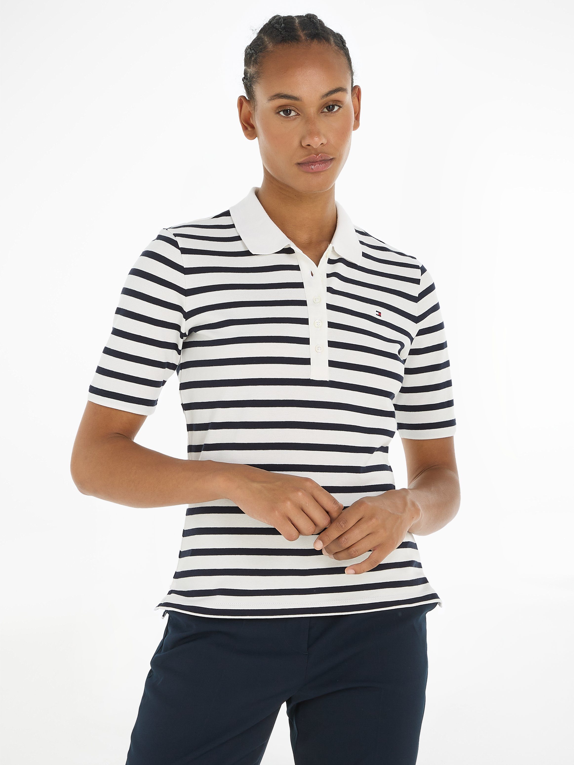 Tommy Hilfiger Poloshirt 1985 REG PIQUE STRIPE POLO SS mit dezenter Tommy Hilfiger Logostickerei