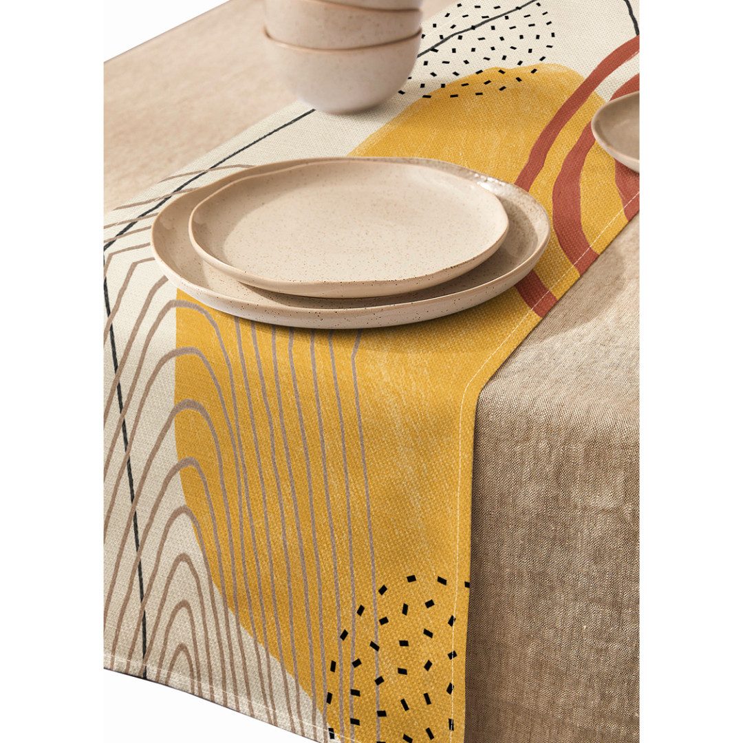 LIVINA HOME Tischläufer Premium Tischdecke abwaschbar, Tischband, moderne Leinenoptik Decke, Tischtuch, Juteband, Gartentischdecke, Tafeltuch