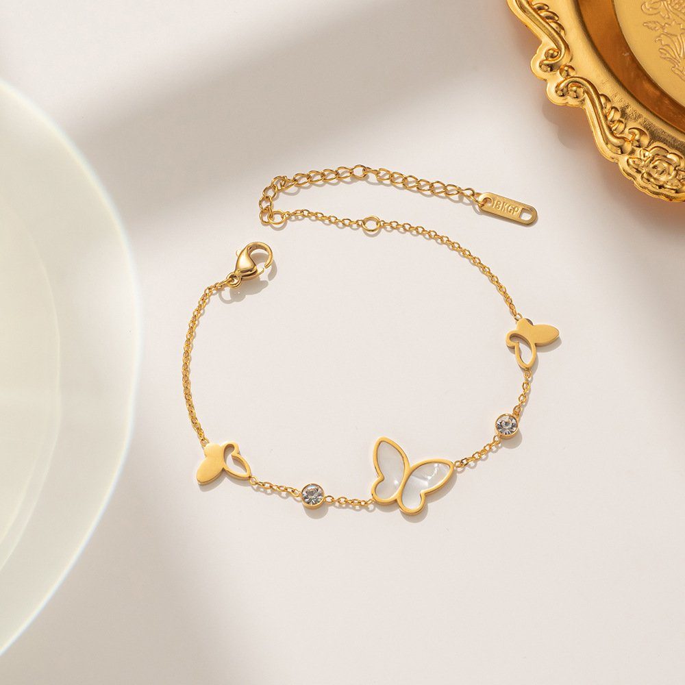 ENGELSINN Goldarmband (1-tlg), Armband Schmetterling Kettenarmband Geschenkbox Gold Perlmutt Armreif inkl