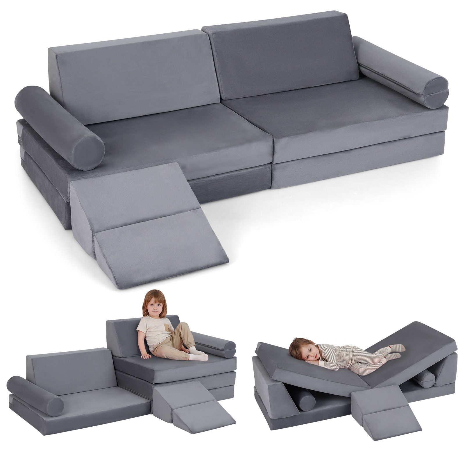 COSTWAY Kindersofa, Schlafsofa aus Schaumstoff mit abnehmbarem Bezug für Kinder