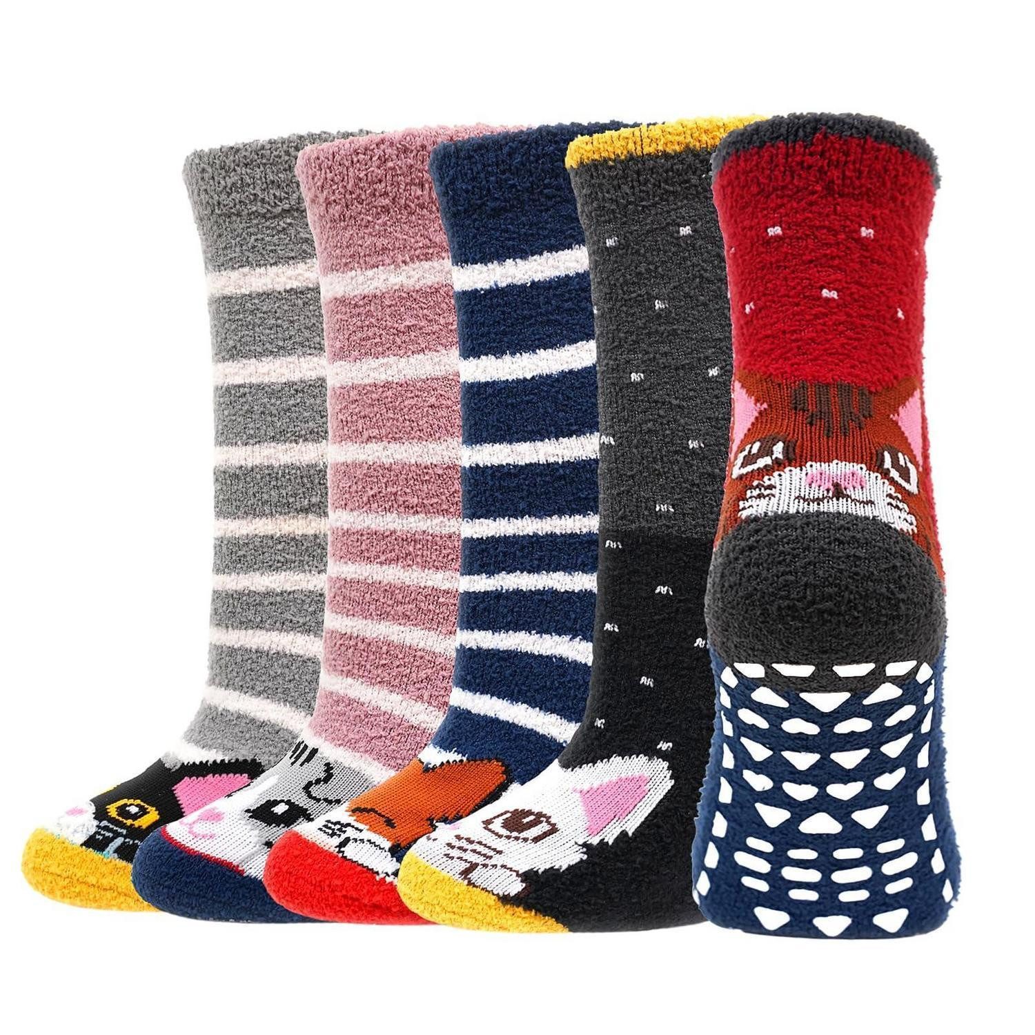 LuxusKollektion Kuschelsocken Kuschelsocken Kinder Tier Muster ABS Noppen 5 Paar 7-9 Jahre