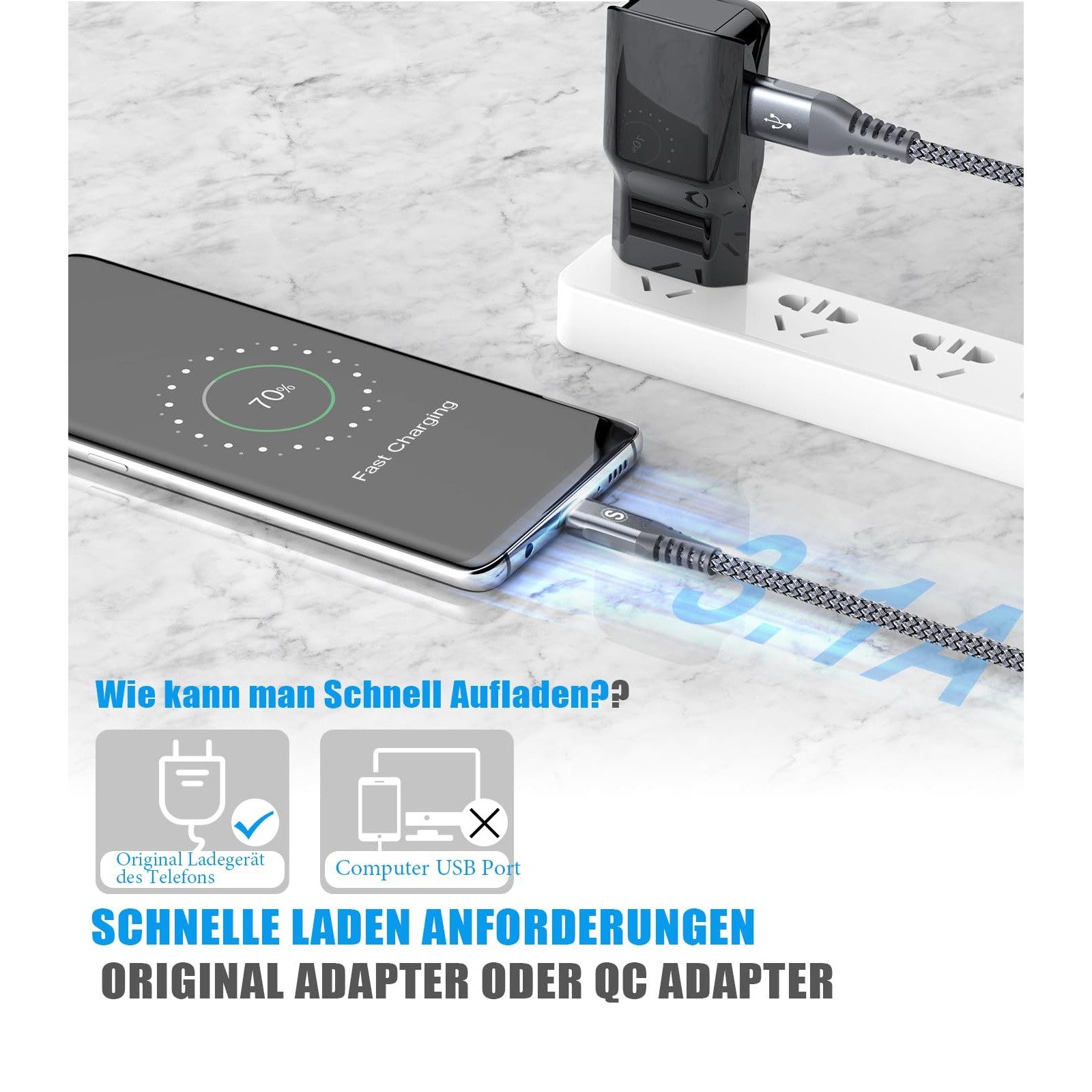 Bundviel 2er Set USB C Datenkabel SCHNELL Ladekabel Smartphone-Kabel magnetisches Ladekabel – Bild 5 von 5
