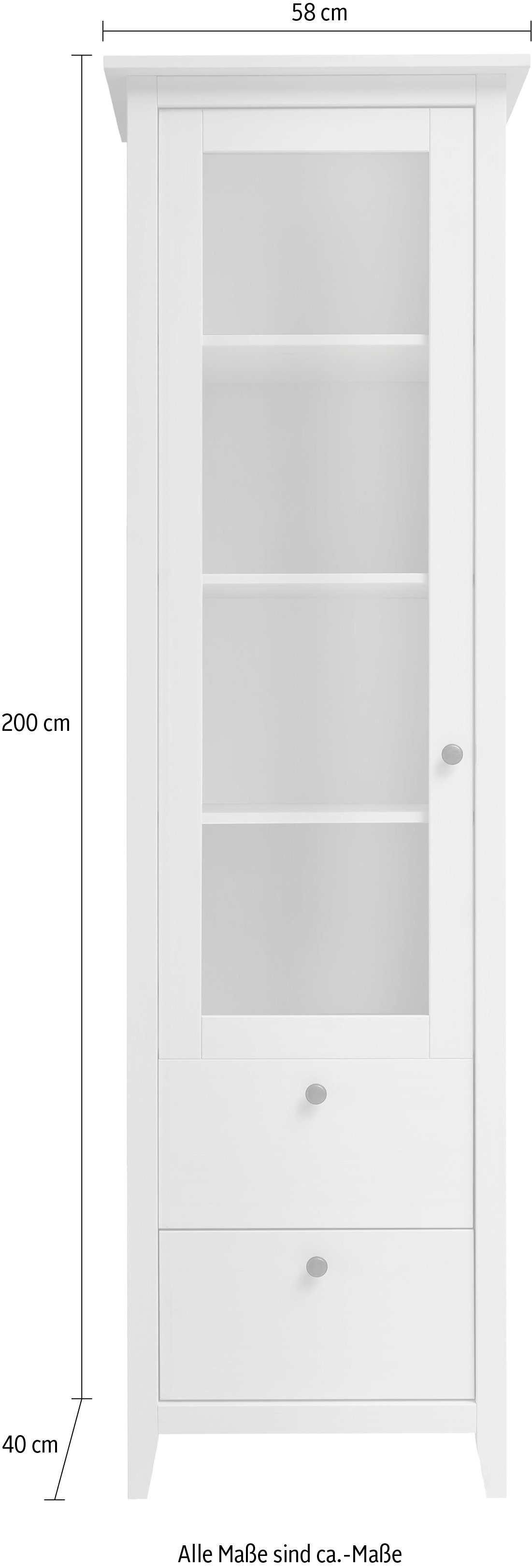 mit Kiefer Vitrine Glastür, Landhaus Breite | massiv Infantil Weiß Weiß Wohn[glück]lich 58 cm, Solvita by Hochschrank Schrank