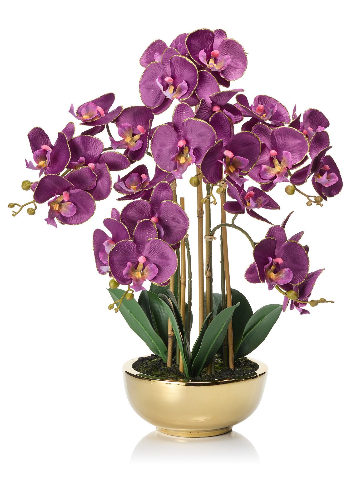 Dekoobjekt Kunstorchidee Phalaenopsis in goldfarbener Schale