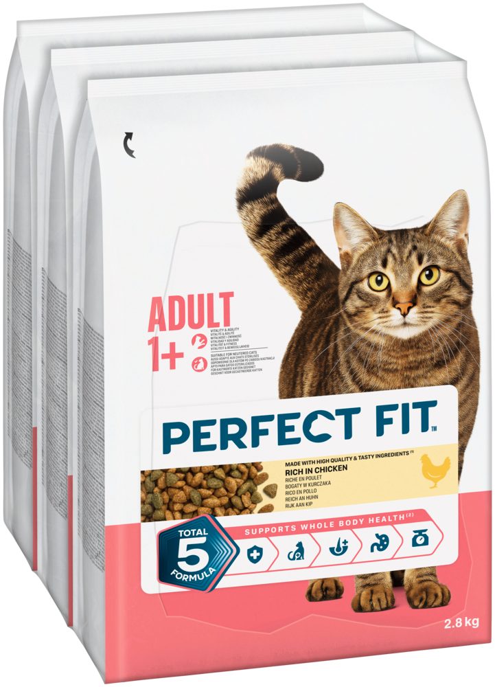 Perfect Fit PERFECT FIT™ Katze Beutel Adult 1+ mit Huhn 3 x 2,8kg, Trockenfutter für: Katze