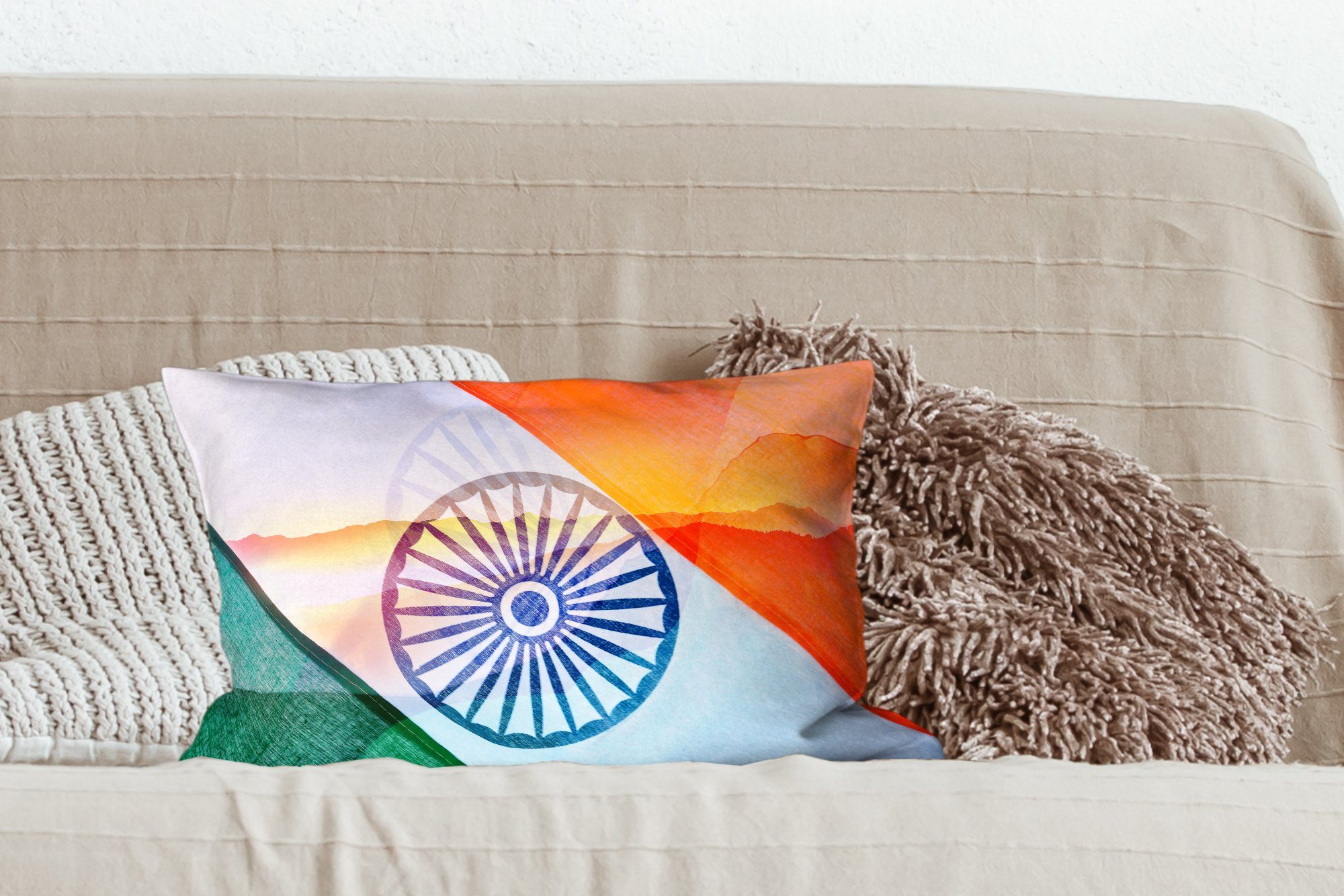 Dekokissen mit Dekokissen hinter indischen Dekoration, der Nationalflagge, MuchoWow Berge Füllung, Große Schlafzimmer Zierkissen, Wohzimmer