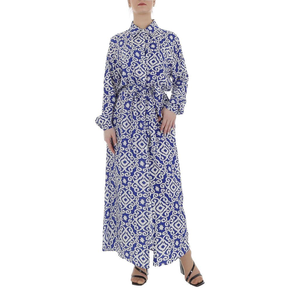 Ital-Design Maxikleid Damen Freizeit Ornamente Blusenkleid in Blau