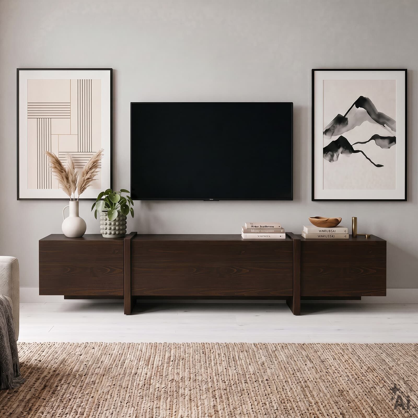 IDIMEX Lowboard LEILA, TV Lowboard 220 cm aus Massivholz mit viel Stauraum Nussbaum Finish