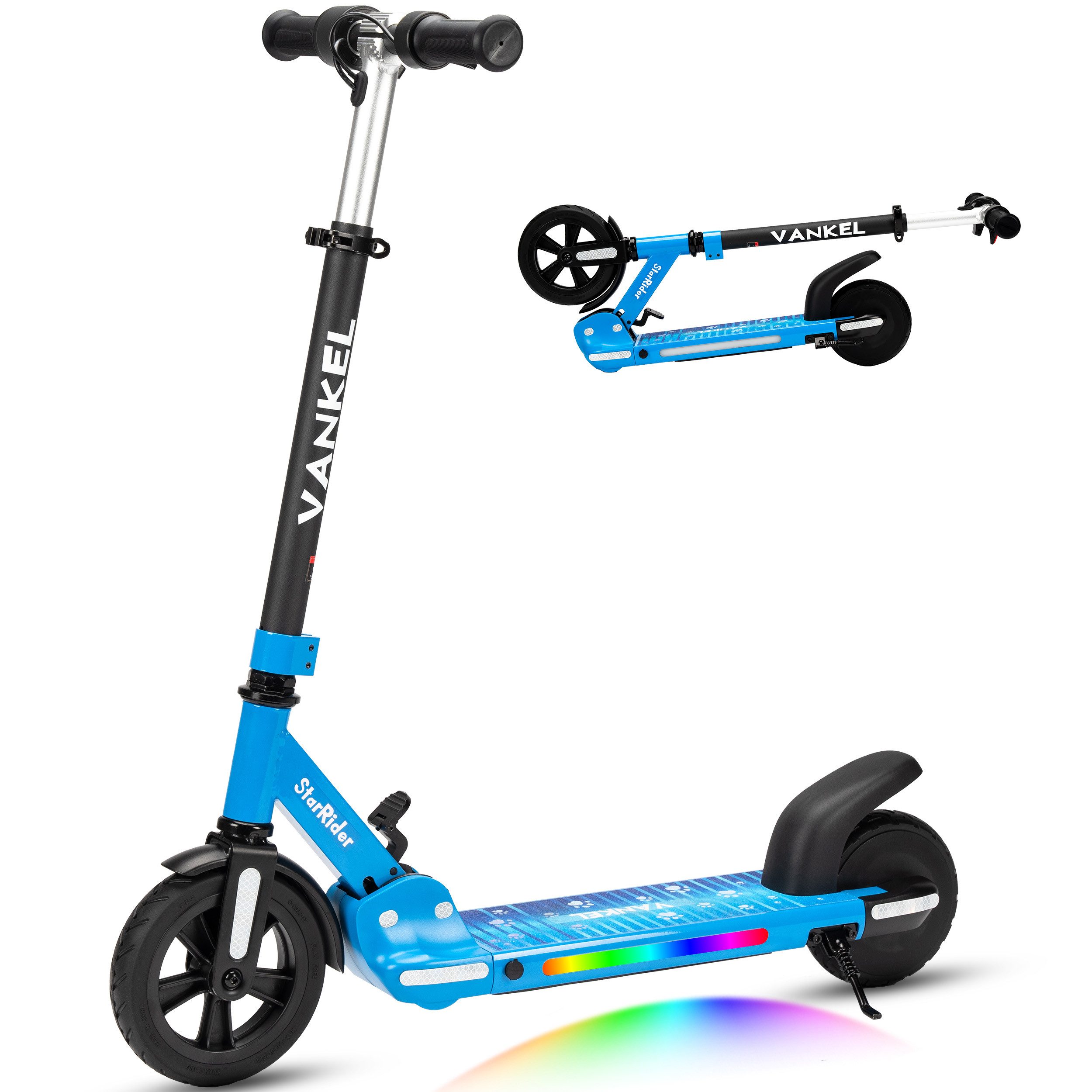 Vankel Elektro-Kinderroller Elektro-Kinderroller ab 6 Jahren, klappbar, 14 km/h, Belastbarkeit 50 kg, Himmelblau, 6,5 kg leicht, LED, bis 50 kg belastbar