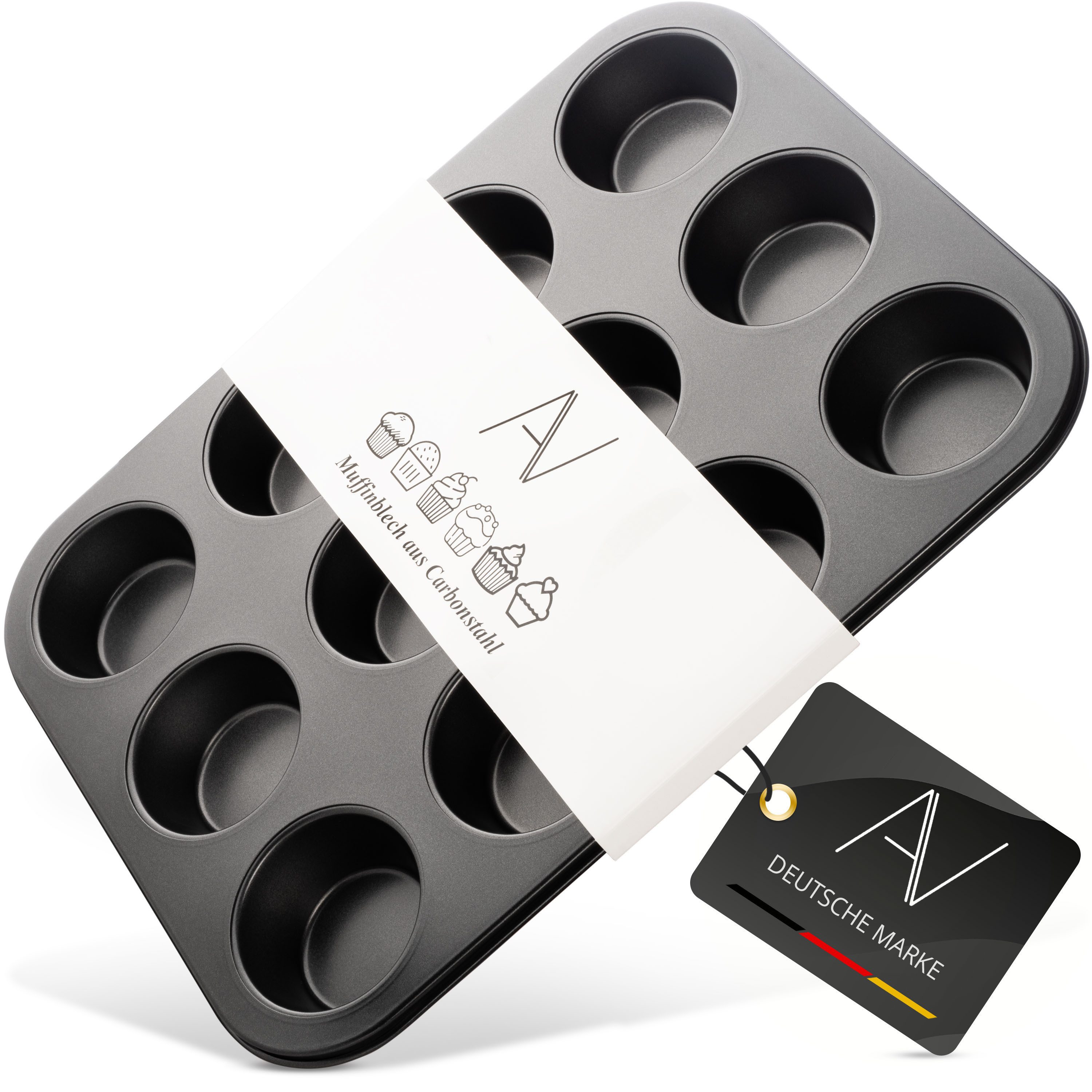 AVANA Muffinform Carbonstahl Muffinblech 12 Muffins Muffinförmchen Cupcake Backblech, antihaftbeschichtet, BPA-frei