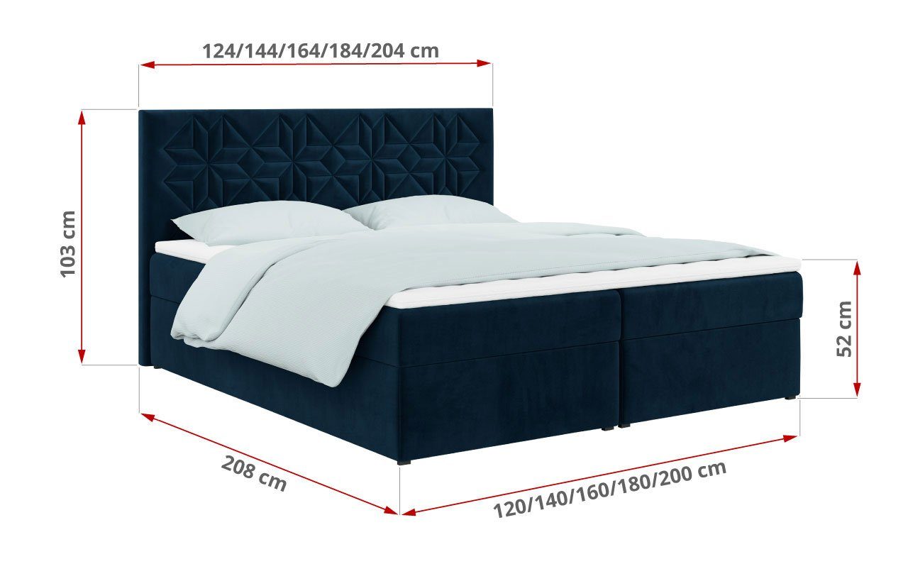 Doppelbett Matratze - Boxspringbett MÖBEL MKS Modern Multipocket STELLE mit 1, - Bett